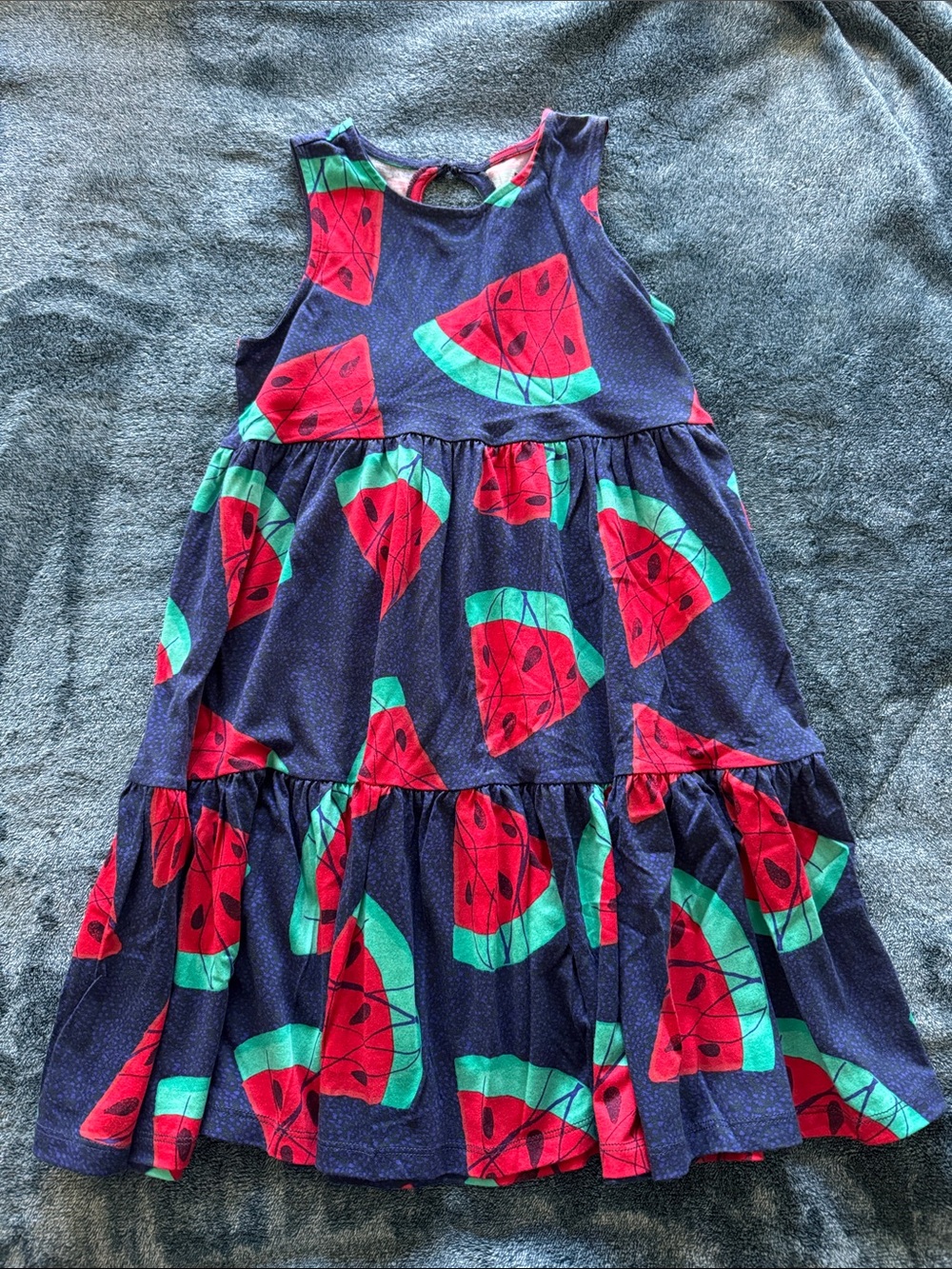 Tea Collection Navy Dress with Red & Green Watermelon Motif